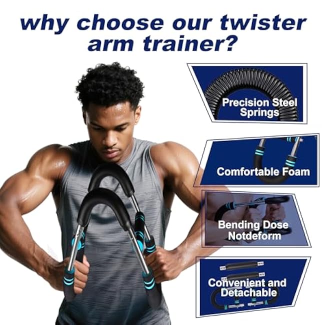 Pro-Grade Twister Arm Trainer- 30-100lb Adjustable Chest Workout Equipment for Men&Women,Beginners or Professional, Adjustable Portable Arm Chest Exerciser with Anti-Slip Grips for Home Gym