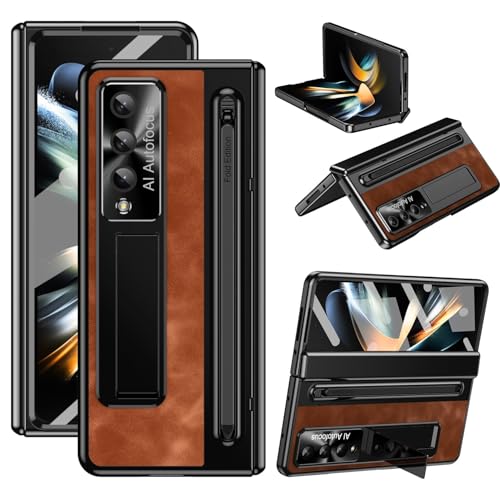 Coque Samsung Galaxy Fold 4 marron protégeant l'écran et rangeant le stylo