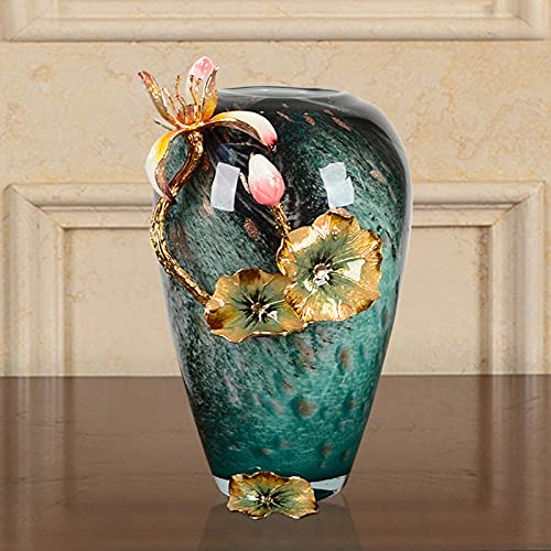 Chinese Stijl Lotusblad Standbeeld Tulpenvaas, Handgemaakte Vaas Van Emaille Gebrandschilderd Glas, Woonkamer Eettafel Kunstbloem Ornament - Afbeelding 4