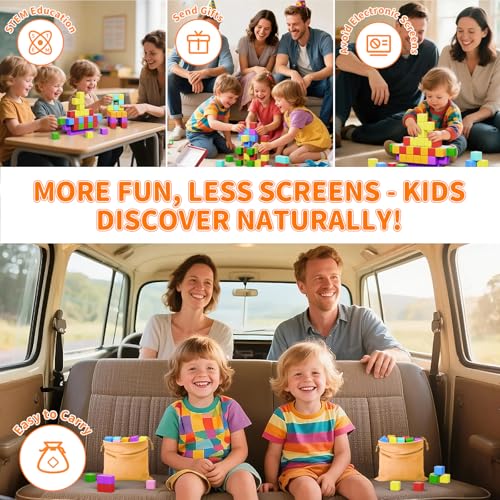 Image of Magnetic Blocks Large, 56PCS 1.42in Magnetic Building Blocks for Kids Ages 4-8, STEM Sensory Travel Autism Montessori Toys for Toddlers, Learning Construction Magnetic Cubes for Birthday Gift