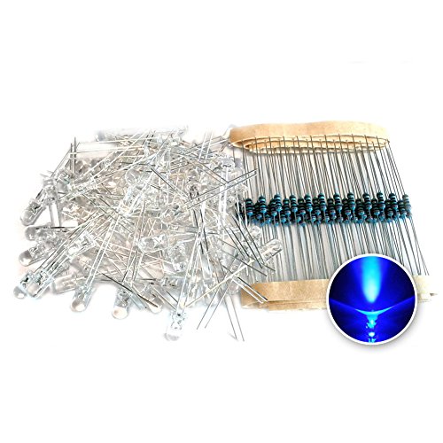 Tenflyer Resistencia de 5 mm de luz LED azul Diodo + eléctrico 100PCS en 1 Set