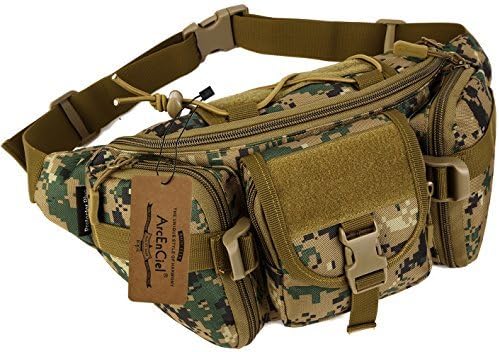 ArcEnCiel Tactical Fanny Pack for Men Waist Bag Military Hip Belt Outdoor Hiking Fishing Bumbag (Jungle Camouflage)