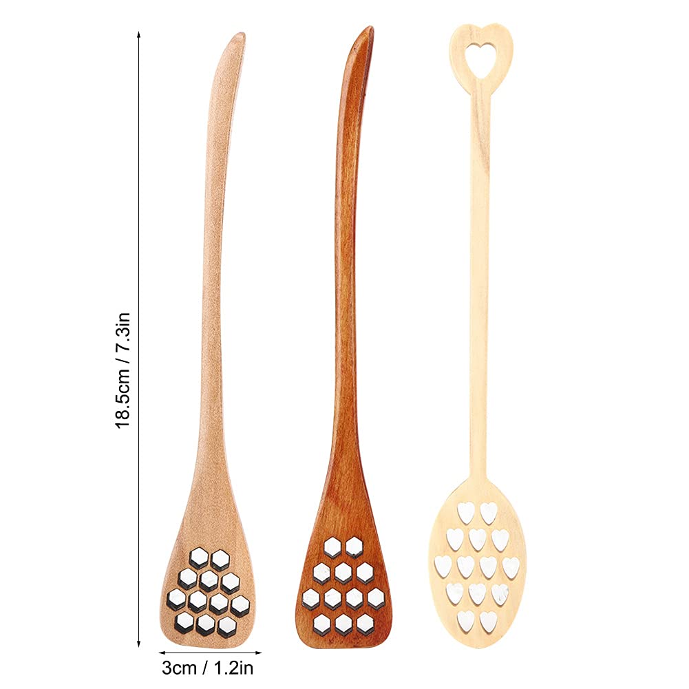 3Pcs, Long Handle Solid Wood Honey Milk Coffee Wood Honey Dipper 7 Mixing Spoon Sets with Dippers Stirring Stick 3 Piece Set Long Handle Reusable Drinks Stirring Rod for Coffee