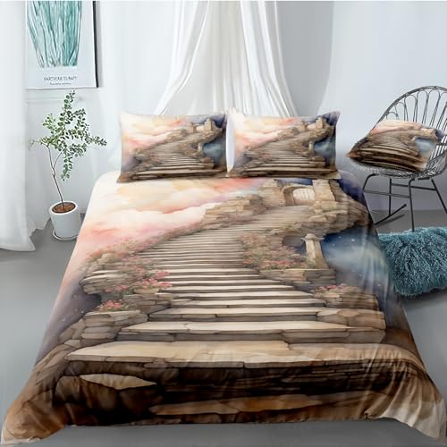 Housse de couette fleurs 3D zippée en microfibre douce parure de lit