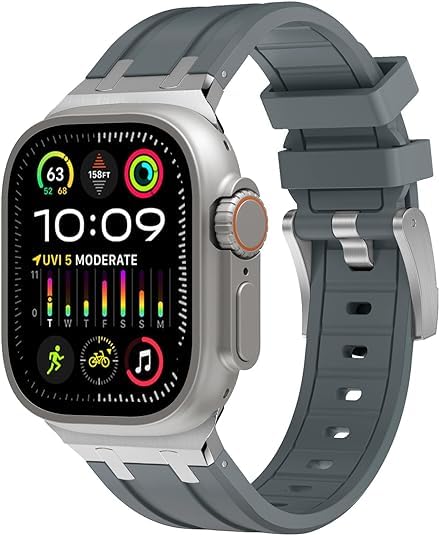Image of Compatible Apple Ultra Watch Band 49mm 45mm 44mm 42mm Liquid Silicone Design Strap with Stainless Steel Adapter for iWatch SE Series 9 8 7 6 5 4 3 2 and Ultra for Men and Women