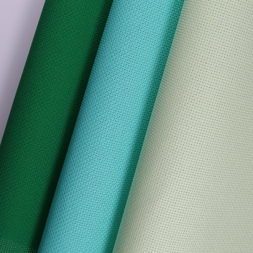Image of KCS 3 pc of 15 inch x 18 inch(38cmx45cm) Counted Cross Stitch Cotton Aida Cloth Needlework Rolled Fabric Box,14CT,Light Green+Green+Sea Green