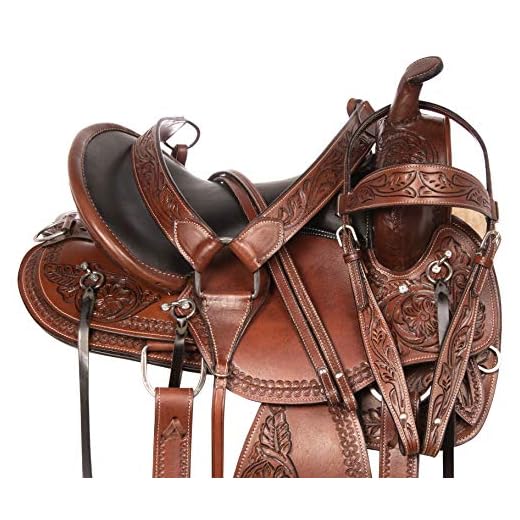 Acerugs 15” 16” 17” 18” GAITED Horse Saddles Western Trail Endurance Comfy DEEP SEAT Leather TACK Bridle Breastplate (Brown A, 17")