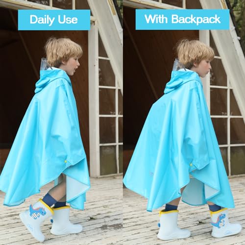 Image of AIWUHE Kids Rain Poncho Cartoon Raincoat Jacket Cute Rain Coat Toddler Boys Girls Rain Cape Light Waterproof Hoodie Outwear