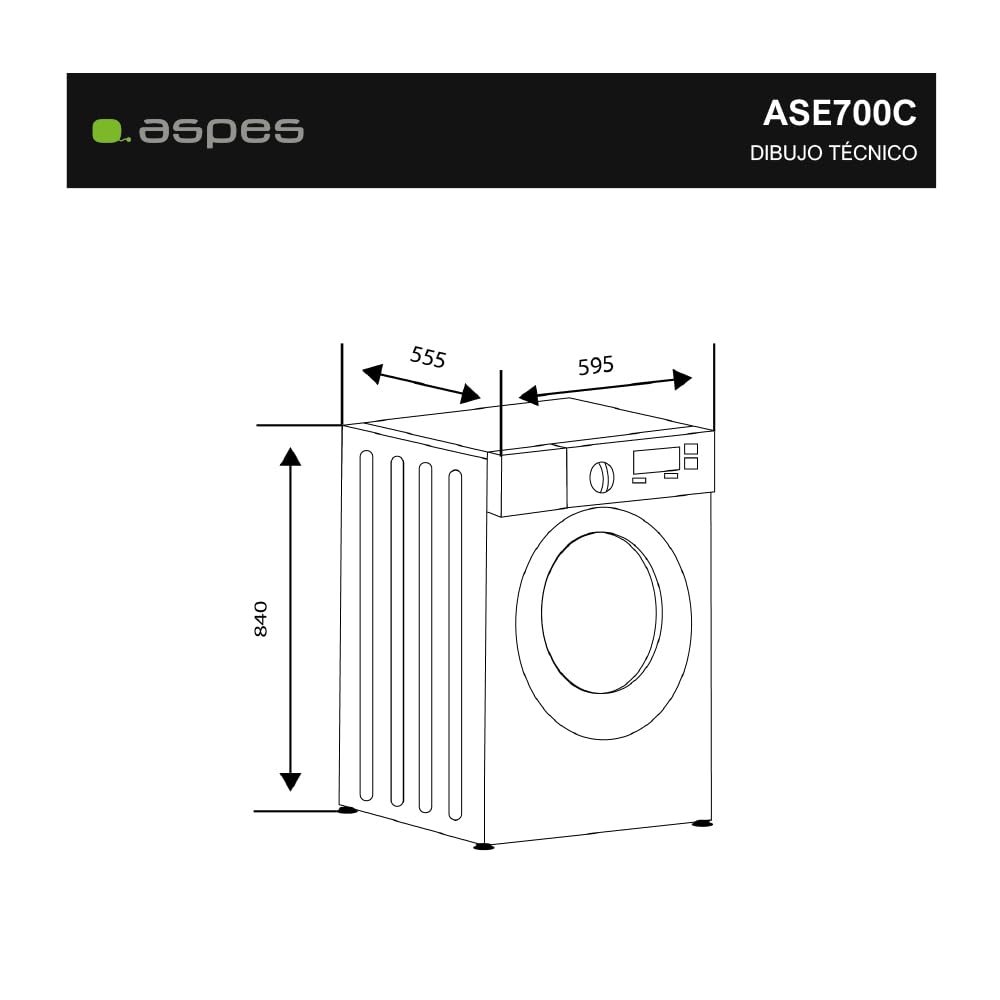 Aspes Secadora de Evacuación 7Kg Carga Frontal Blanco ASE700C. 2000W, 16 Programas, Función Antiarrugas, Función Antiarrugas, Display LED manual, Eficiencia Energética Clase C