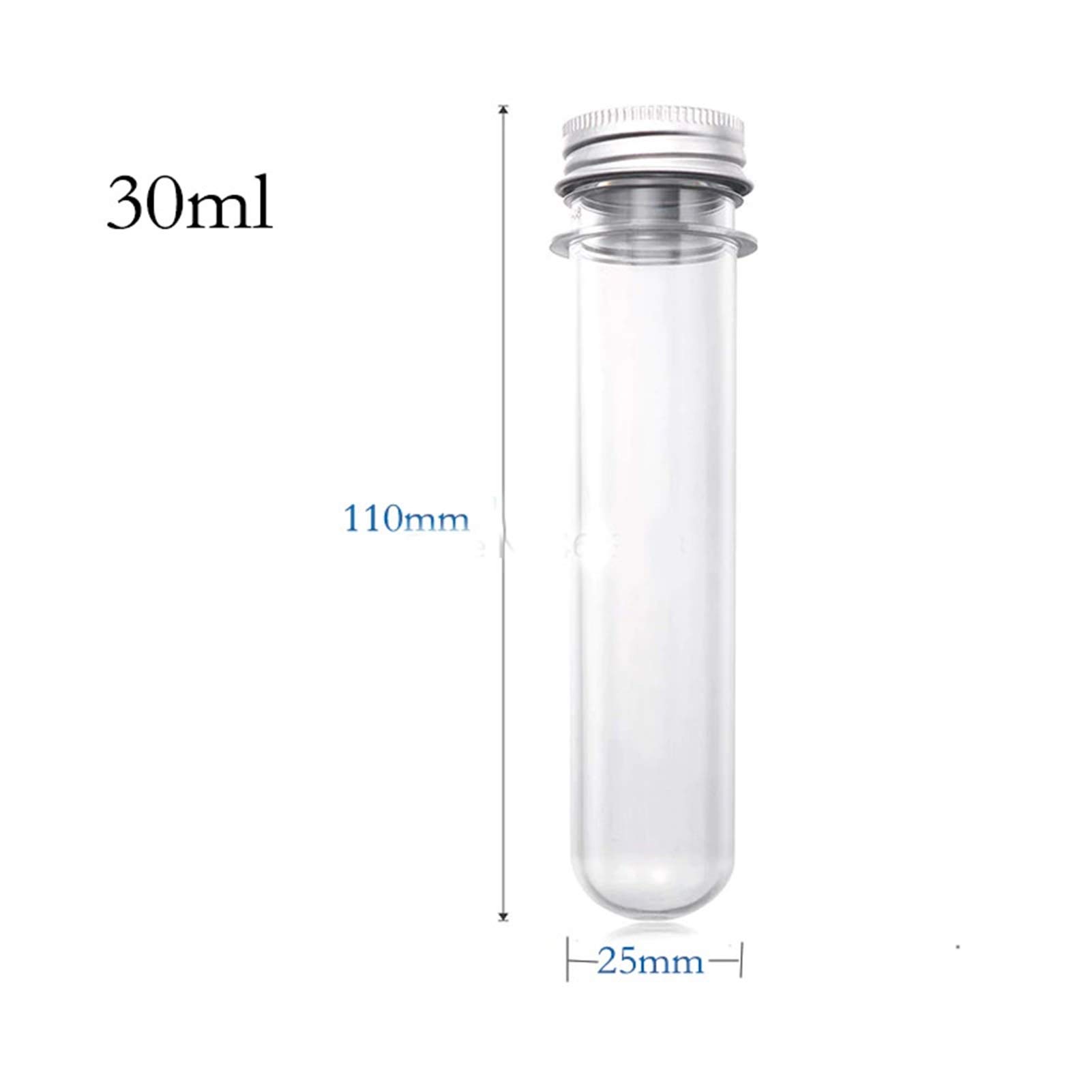 25 sztuk 30ml doskonałe plastikowe przezroczyste probówki z aluminiową zakrętką butelki przybory szkolne sprzęt laboratoryjny 25x110mm szkło laboratoryjne