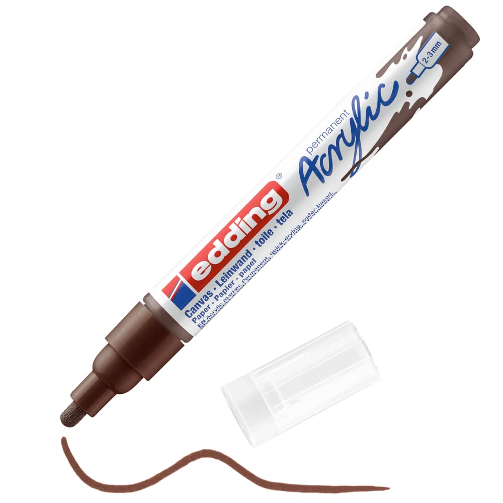 edding 5100 marcador acrílico de trazo medio - marrón - 1 rotulador acrílico resistente al agua - punta redonda 2-3 mm - pintura acrílica para lienzo, papel kraft, madera y piedra