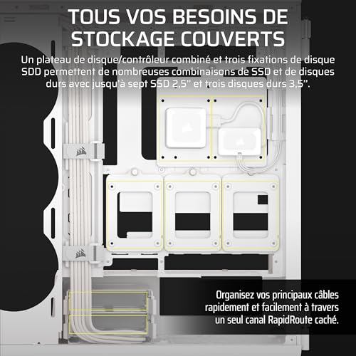 Corsair iCUE Link 5000T LX RGB Boîtier PC ATX de Taille Moyenne – 3X Ventilateurs LX120 RGB Préinstallés, Bandes Lumineuses RGB Aurora Intégrées, Intérieur Spacieux, Hub du iCUE Link Inclus – Blanc