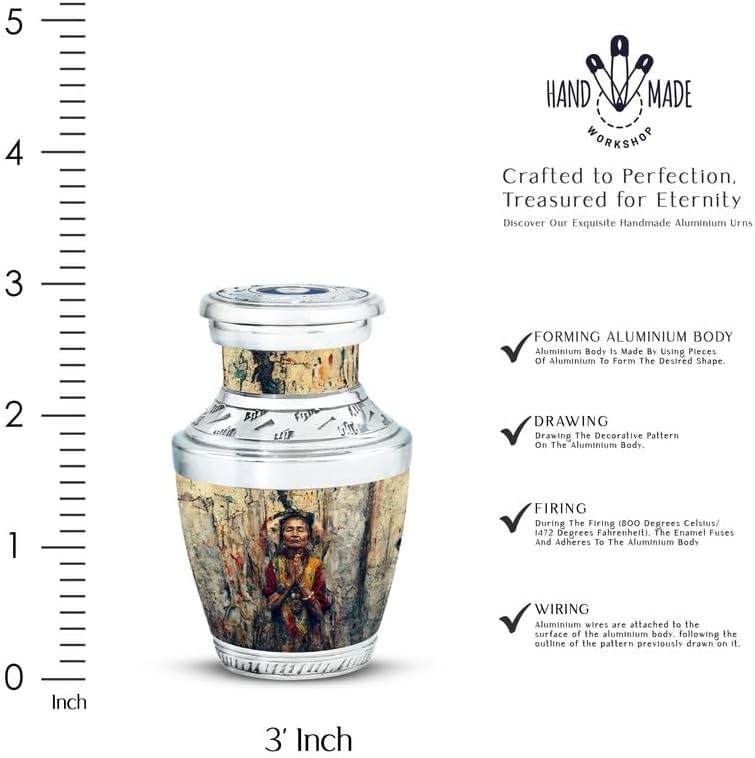 Native American Decorative Urn, Cremation Urns for Adults Male & Female, Pack of 1, Small Keepsake Urn for Mom & Dad Ashes, Memorial Burial Urn, Small Ashes Keepsake for Sister