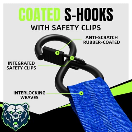 Image of Retractable Ratchet Straps, 4-Pack, 1 Inch x 12 Feet Heavy Duty Tie Downs, 1760lb Break Strength, Self Retracting for Truck, Cargo, Trailer, Motorcycle, ATV, UTV (Blue, 4pack)