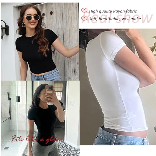 Image of Dwnval Womens Classic Short Sleeve Summer TOS Crew Neck Slim Fit Crop T Shirt