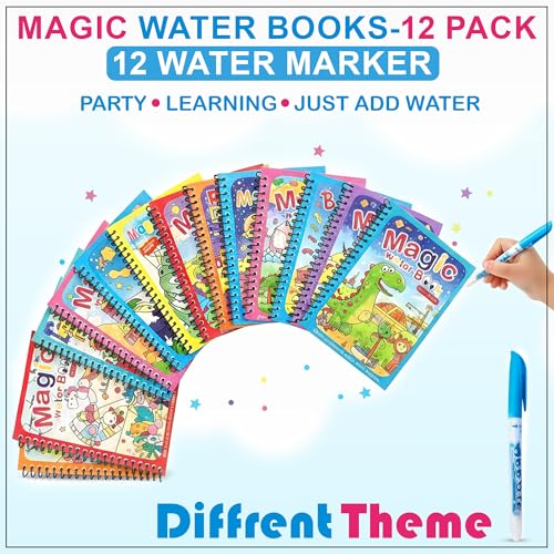 Image of GLUN 12 Piece Set Children's Cartoon Water Magic Painting Book with Magic Marker, Different Exploration Scenes