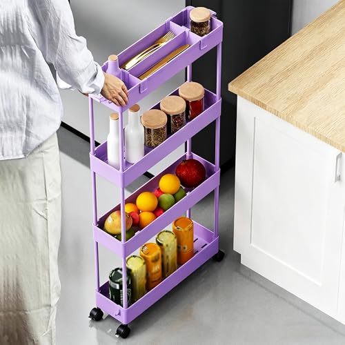 Image of SPACELEAD 2-piece Set Slim Storage Cart 3 Tier,Bathroom Organizer Rolling Utility,Mobile Shelving Unit Slide Out for Office, Kitchen, Laundry Room & Narrow Places