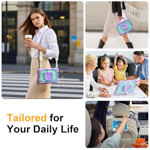 Image of Case for iPad A16 11th /10th Generation 11 inch /10.9 inch 2025 /2022, Ubearkk for iPad a16 case with Screen Protector, 360 Degree Rotating Stand Shoulder Strap Pencil Holder Purple Mint