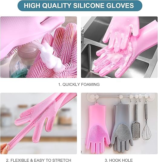 MECHDEL Gloves for Washing Dishes/Hand Gloves for Kitchen/Kitchen Gloves for Dishwashing/Dish Washing for Women/Cleaning/Rubber Scotch/Home Essentials/Silicone/cooking/Bathroom/Car- Multicolor| Made in India 5