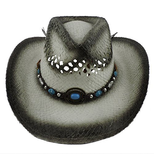 Image of SILVERFEVER Straw Cowboy Hat Cowgirl Hats Men Women Sun Hat Sombreros Vagueros Classic Western Accents Sombreros