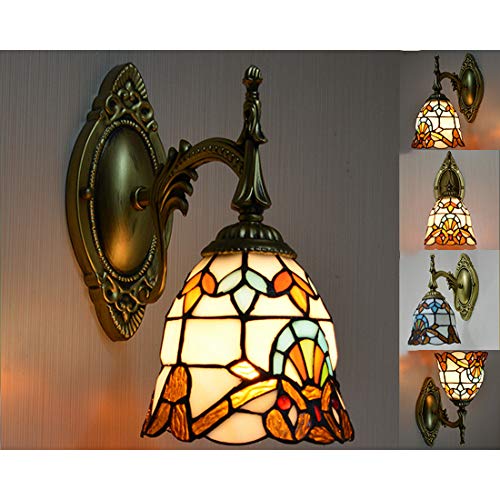 Luce Tiffany Style parete, lampada da parete di vetro macchiato Corridoio con Coprilampada, Retro appliques metallo per soggiorno Camera Accanto Night Light Decor,3