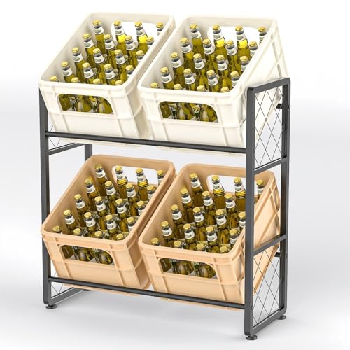 Glovios GetrĂ€nkekistenregal fĂŒr 4 GetrĂ€nkekisten Metall GetrĂ€nkeregal, Kistenregal mit 2 Ebenen GetrĂ€nkekistenhalter zur Platzersparnis fĂŒr Bier, Wasser, Obst, GemĂŒse