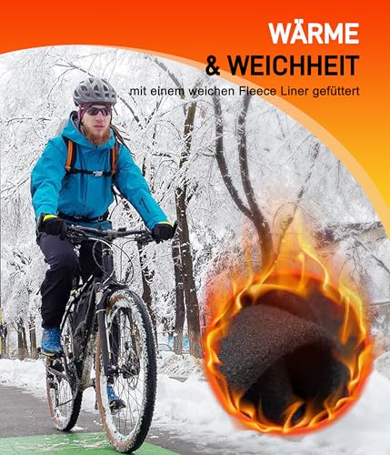 YESWEL Fahrradhandschuhe Herren Damen, Thermo Wasserdicht Handschuhe, Touchscreen Winterhandschuhe, Warme Winddichte Laufhandschuhe (Schwarz, L)