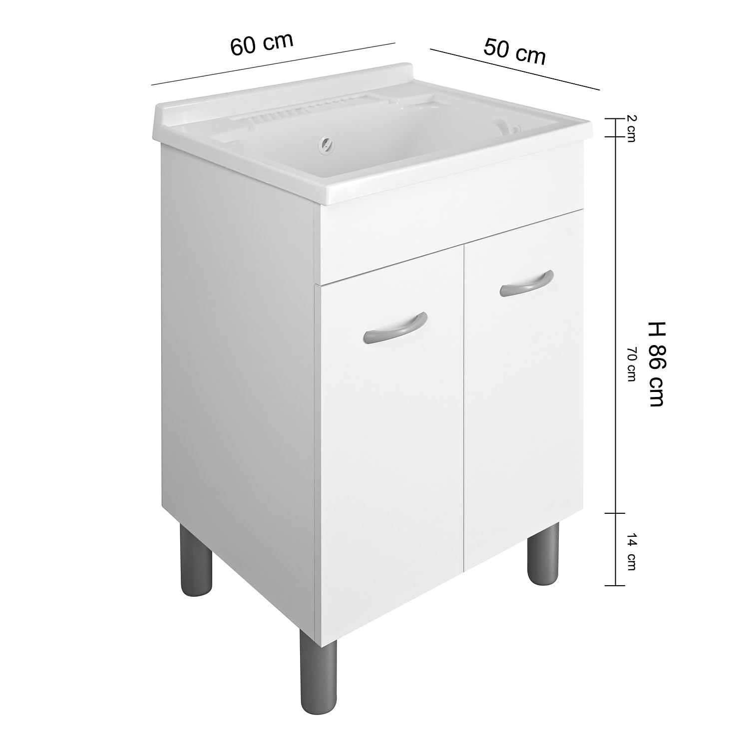 Armario de lavabo de madera ATHENA con pilozzo L 60 P 50 con eje de lavado sifón resistente al agua y a la humedad (60 x 50)