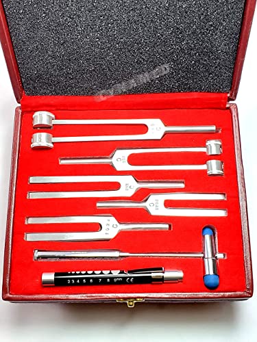 CYNAMED USA Tuning Fork Set of 6 Medical Surgical Diagnostic Instruments Plus Buck Hammer in Hard Case