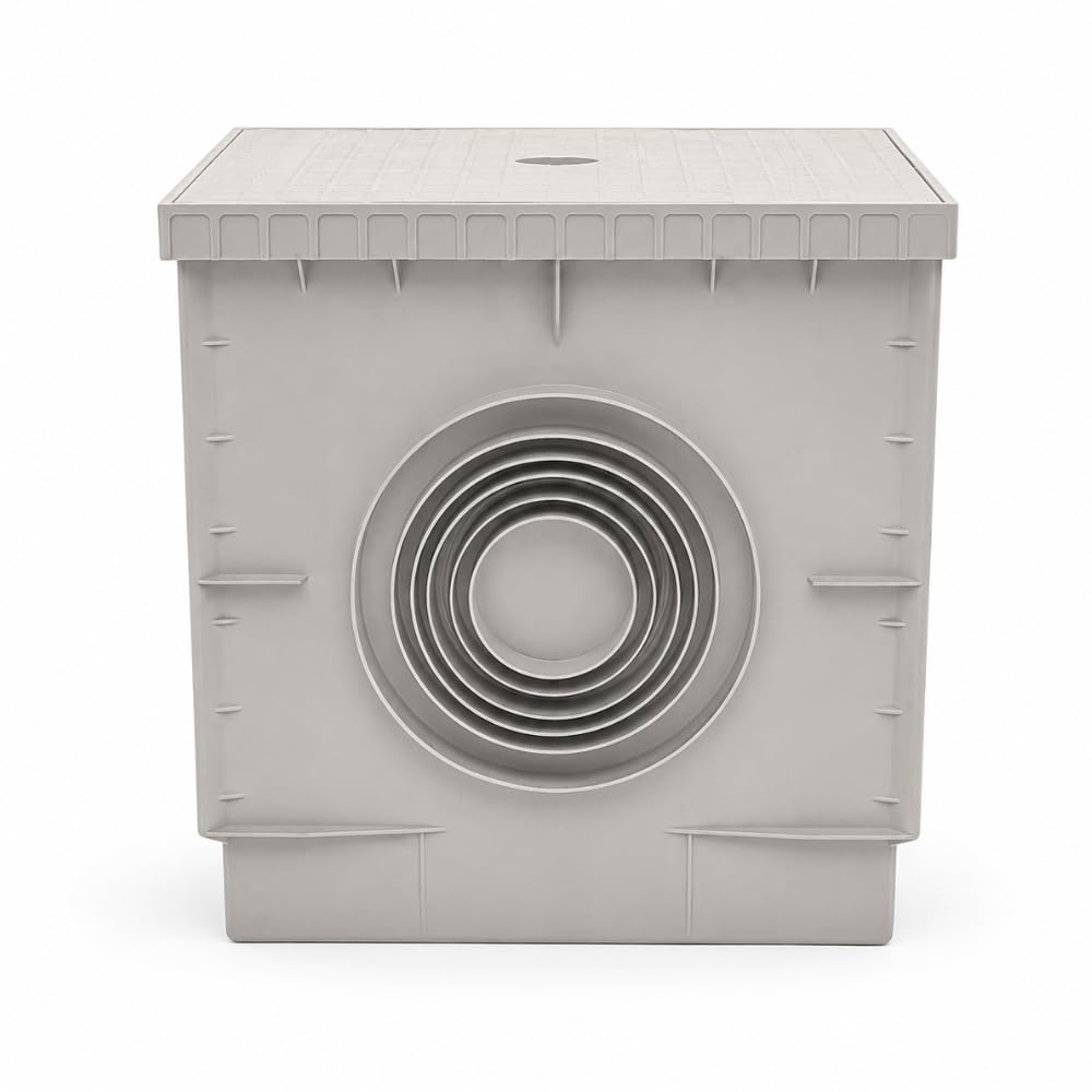 FORTUNATO Pozzetto per Acqua Piovana in PVC Grigio, 400x400 mm, con Chiusino Ispezionabile Incluso, Fondo Asportabile, per Aree Pedonali