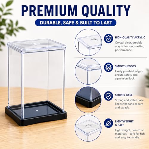 Image of Betta Fish Tank 13x12x20 cm Acrylic Aquarium with Lid | Small Desktop Fish Tank | Air Vent Hole | Easy Clean|Strong Acrylic Build| Compact Aquarium for Home & Office