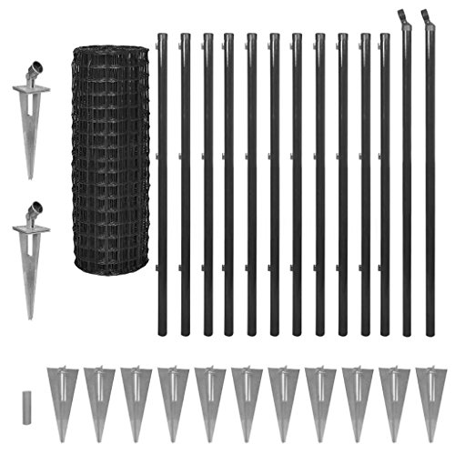 Tidyard Euro Fence Set with Ground Spikes Garden Mesh Fence Panel Set Security Fencing Steel Wire Patio Barrier Animal Edge 25x1.2m Steel Grey
