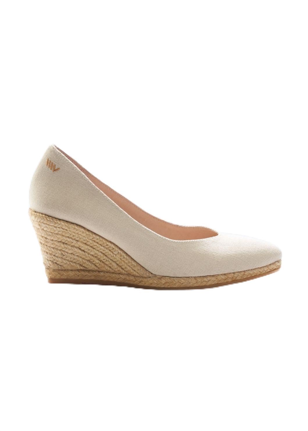 VISCATA Handmade in Spain Roses 2.75-inch Elegant Style, Soft Canvas, Slip-on Wedge Pump, Espadrilles Heel