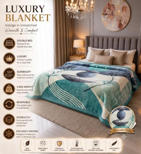 Image of Signature Exclusive Chanakya Supersoft Luxury Heavy Winter Double Ply Double Bed Mink Blanket - 4.5 kg | 100% Polyester | 2.10 m x 2.40 m | Royal Luxe Comfort for Extreme Cold (Rainbow Bloom)