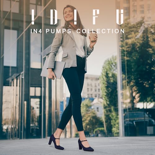 IDIFU IN4 Women's Pumps Mary Jane Dress Shoes for Women Closed Toe High Chunky Block Heels Dressy Wedding Bride Prom Graduation Business Heels Comfortable Formal Vintage Round Toe Pumps Shoes2