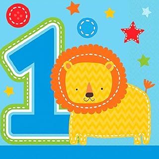 amscan 1 Wild Boy 1st Birthday Beverage Napkins, 10 Inch, Blue, 16 Count