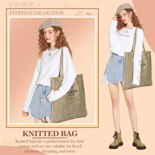Image of Ayieyill Crochet Tote Bag For Women, Crochet Mesh Beach Tote Bag Summer Vacation Aesthetic Boho Knit Bag for Women