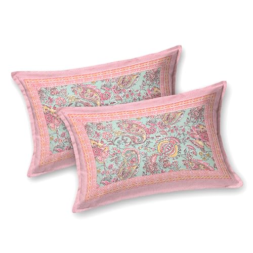 Image of elanorhomes 180 TC Pure Cotton Pillow Covers Set of 2, Bedroom Pillows with Zip Closure, Soft Smooth Cool Breathable Pillowcases for Home 27x18 inch (Petal Glow)