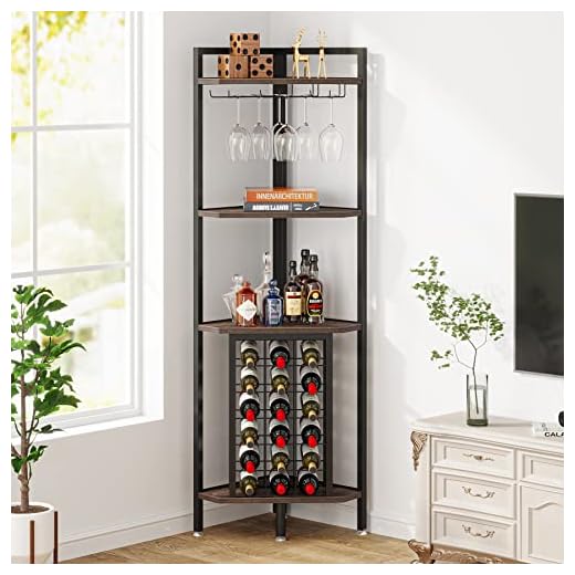 Tribesigns Corner Wine Rack with Glass Holder and Storage Shelves,4 Tier Corner Bar Freestanding Floor Wine Rack, Industrial Corner Shelf for Living Room, Dining Room,Kitchen
