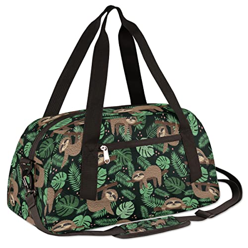 Sloth Tropical Leaves Kids Duffel Bag for Girls Boys Teens, Sloth Oil Painting Dance Bag Overnight Small Duffel Bag Carry On Weekend Sports Gym Travel Bag for School Practice Gymnastics Ballet3