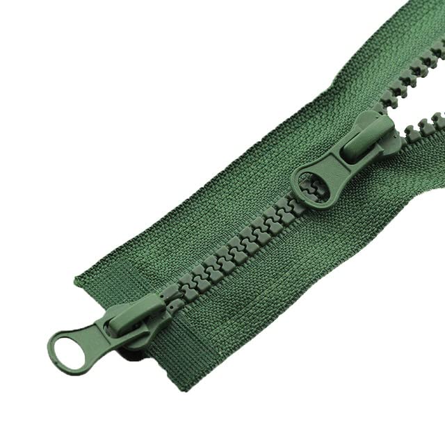 2PCS #5 105cm Two Way Separating Zippers(Open-end Zipper) for Sewing Coats Jacket Zipper,Green Molded Resin Zippers Bulk