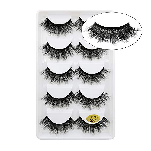 Lakkio 5 Pairs Pure Mink Hair Eyelashes 3D Eyelashes Extension Natural Dense False Eyelashes Handmade Lashes Set