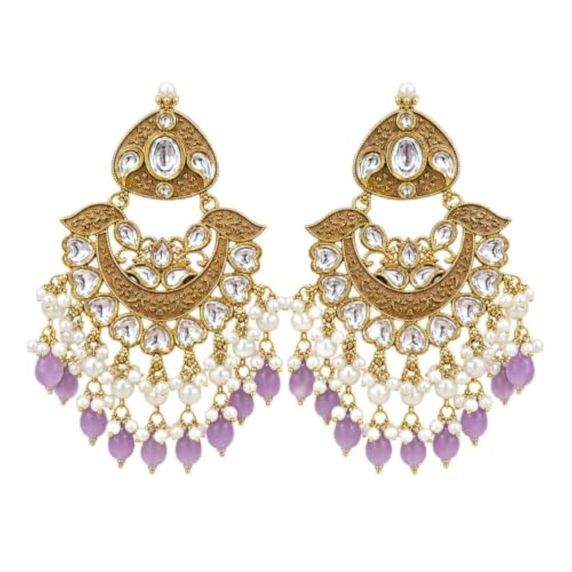 Women's Purple Pearl Jhumka Heritage Earrings, Traditional Design