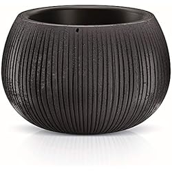 Macetero Negro Mate Prosperplast BETON BOWL de plástico CON depósito en color Cemento negro, 16,1 (alto) x 23,8 (ancho) x 23,8 (profundo) cms