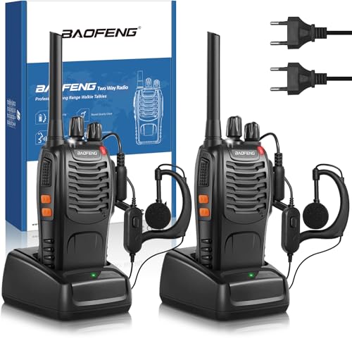 Baofeng Walkie Talkie Profesional PMR446 sin Licencia 16 Canales VOX con Cargador EU y Pinganillo, Apto para Adultos y Niños (1 Pare)