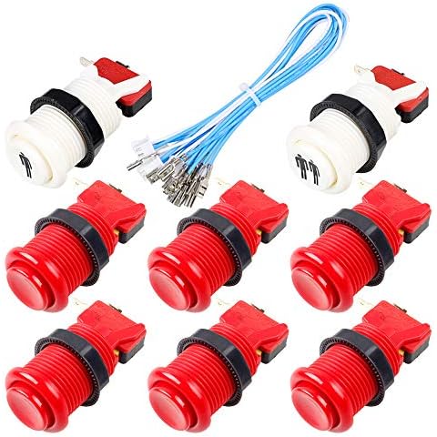 Fosiya 8X Arcade Buttons 30mm Happ Type Standard Push Buttons Switch with 20cm Buttons Cable for Arcade Joystick Arcade1up Games Console (Red) Cover