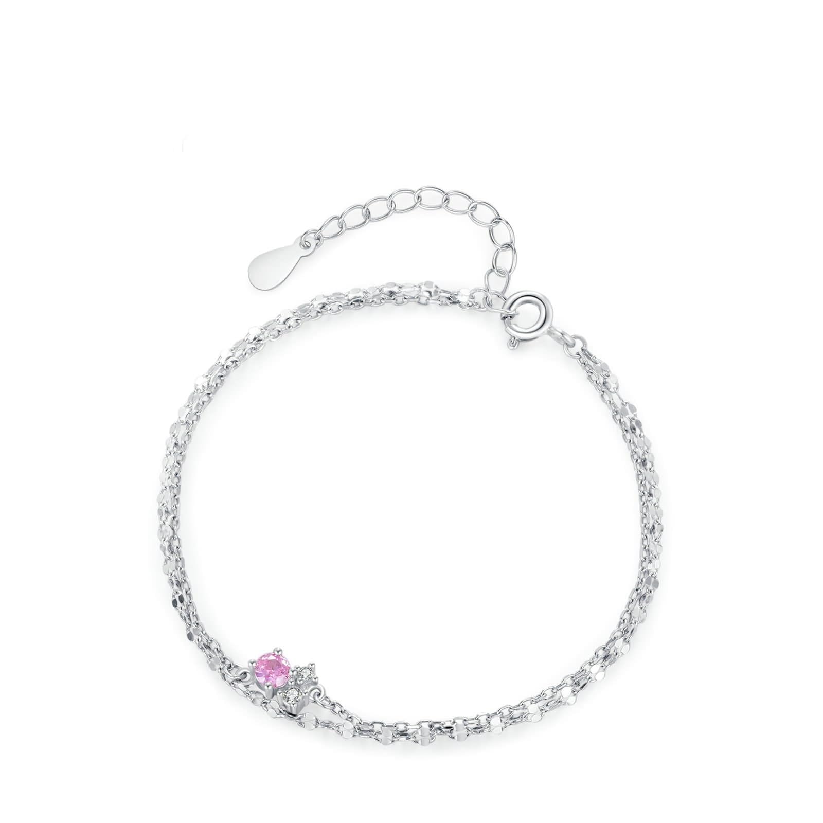 Pulsera vintage, pulsera de promesa de cadena de doble capa con zafiro rosa creado y moissanita