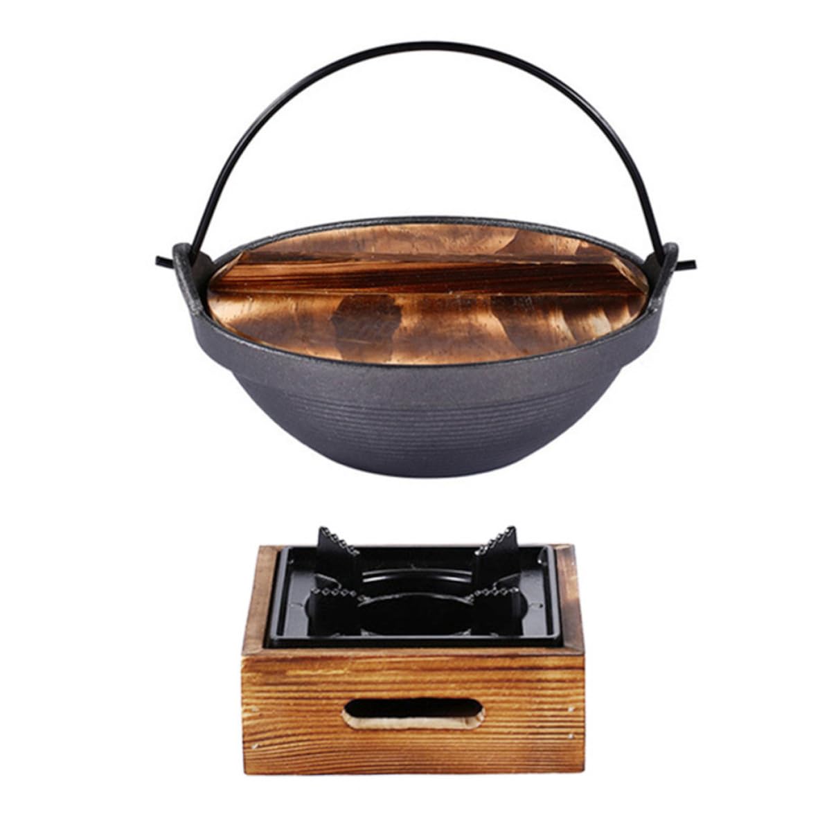 CRAFTHROU Olla Antiadherente y Segura de Hierro Fundido para Cocina Doméstica Práctica con Mango de Madera Adecuado para Preparar Sopas y Guisos en Casa