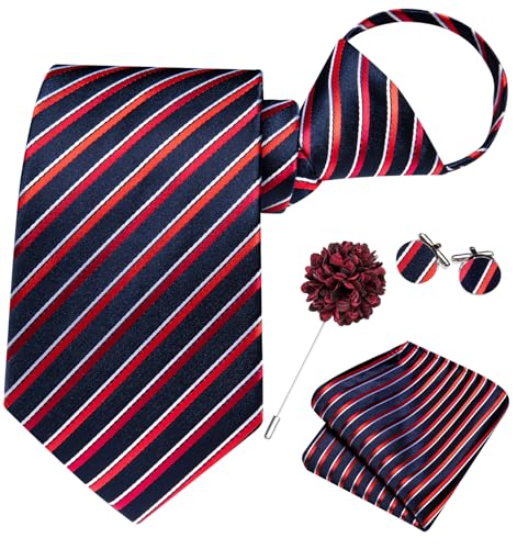 Image of Hi-Tie Zipper Ties for Men Pre-tied Tie Set Lapel Pin Pocket Square and Cufflinks Formal Business Wedding Adjustable Necktie