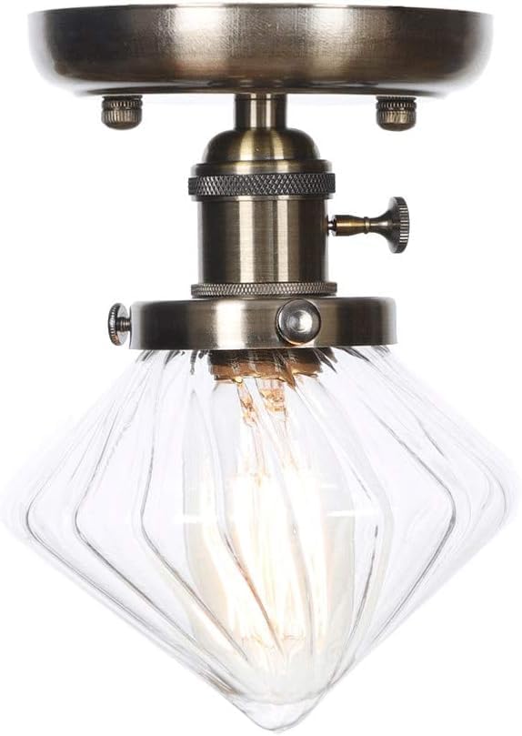 Plafonnier Luminaire pour Îlot de Cuisine Sombre, Métal Bronze et Verre Vintage